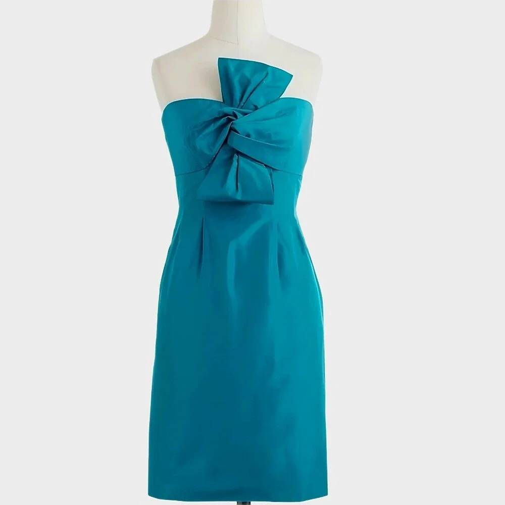 J.Crew -LIKE NEW- $250 Teal Green Strapless Sweetheart Silk Sheath Dress Size 10